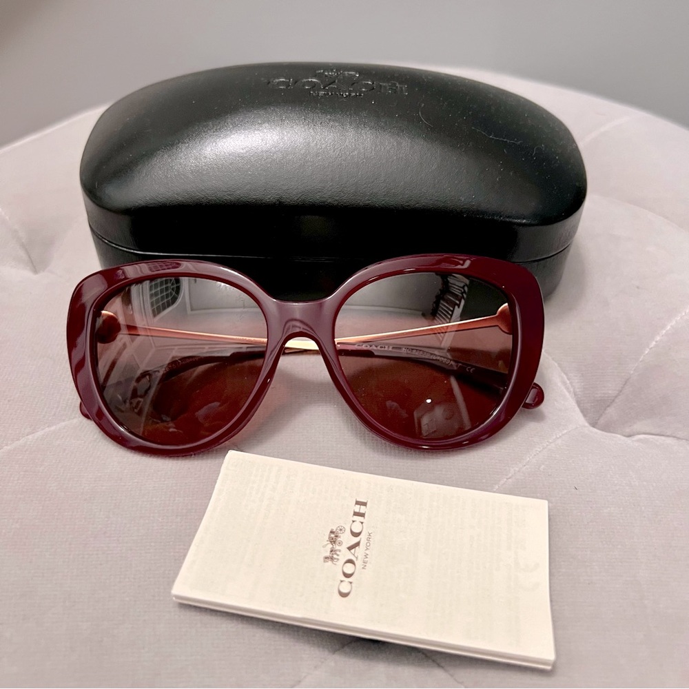 COACH JESSA AUBERGINE CRYSTAL SUNGLASSES with slight cat eye shape NWOT